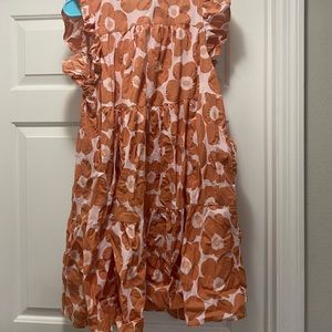 Pink and orange daisy sleeveless dress. Size M